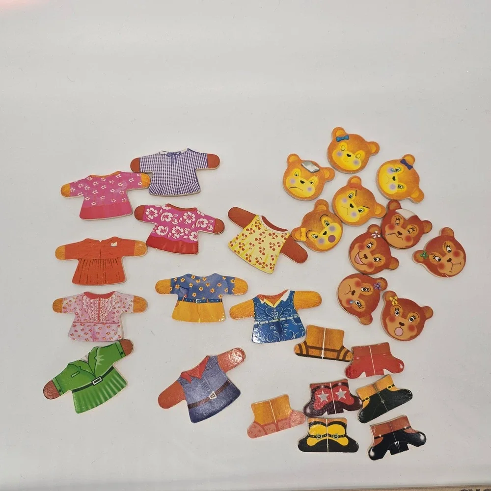 Vintage Wood N Things Dress Up Bear Puzzle Set Mix Match Montessori Toy Lot